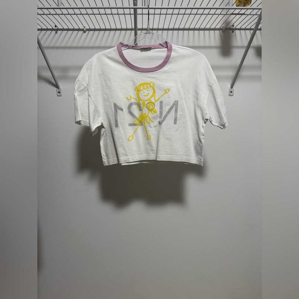 N°21 Youth White and Purple Graphic  Logo Tee Size 16